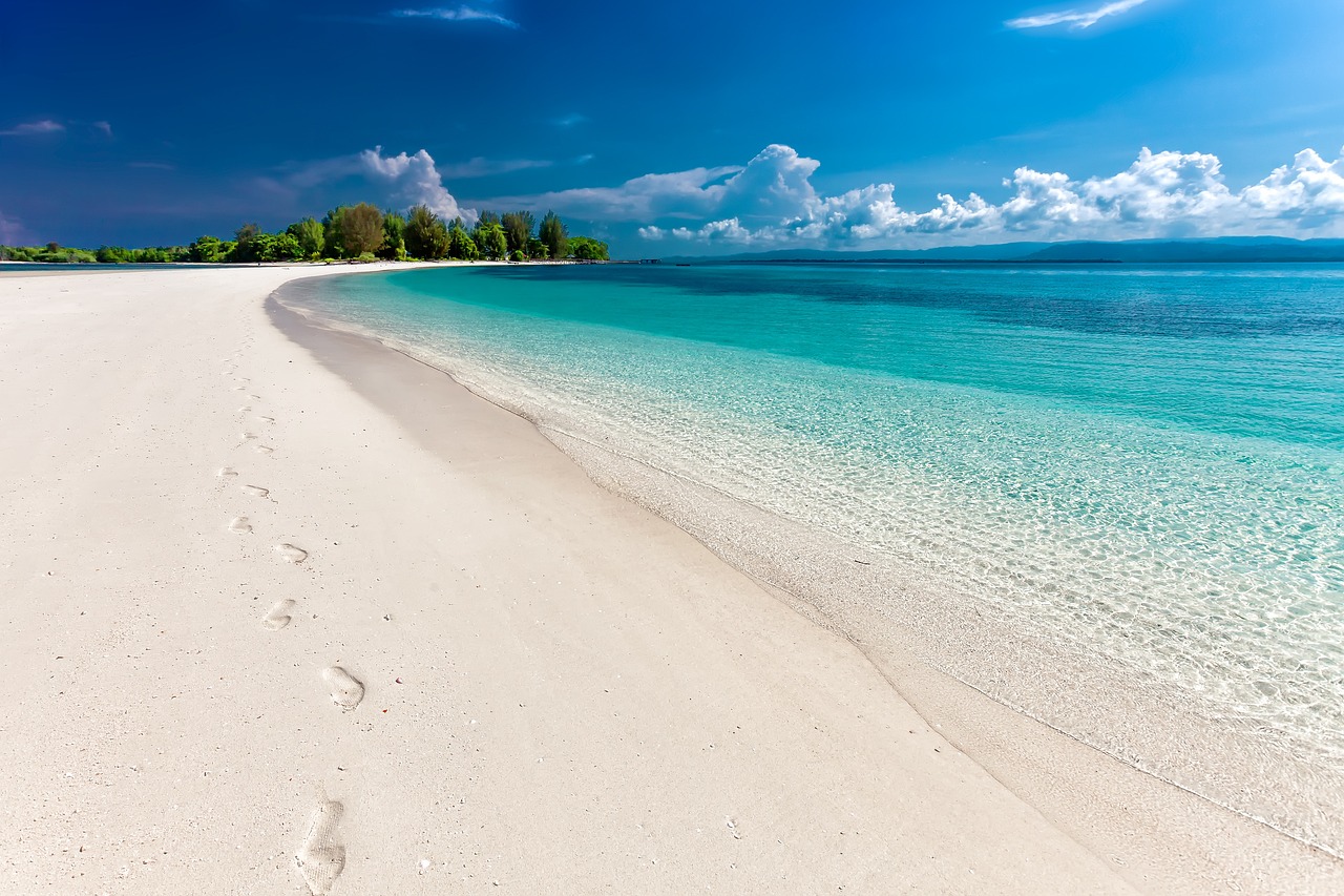 beach, sea, footprints