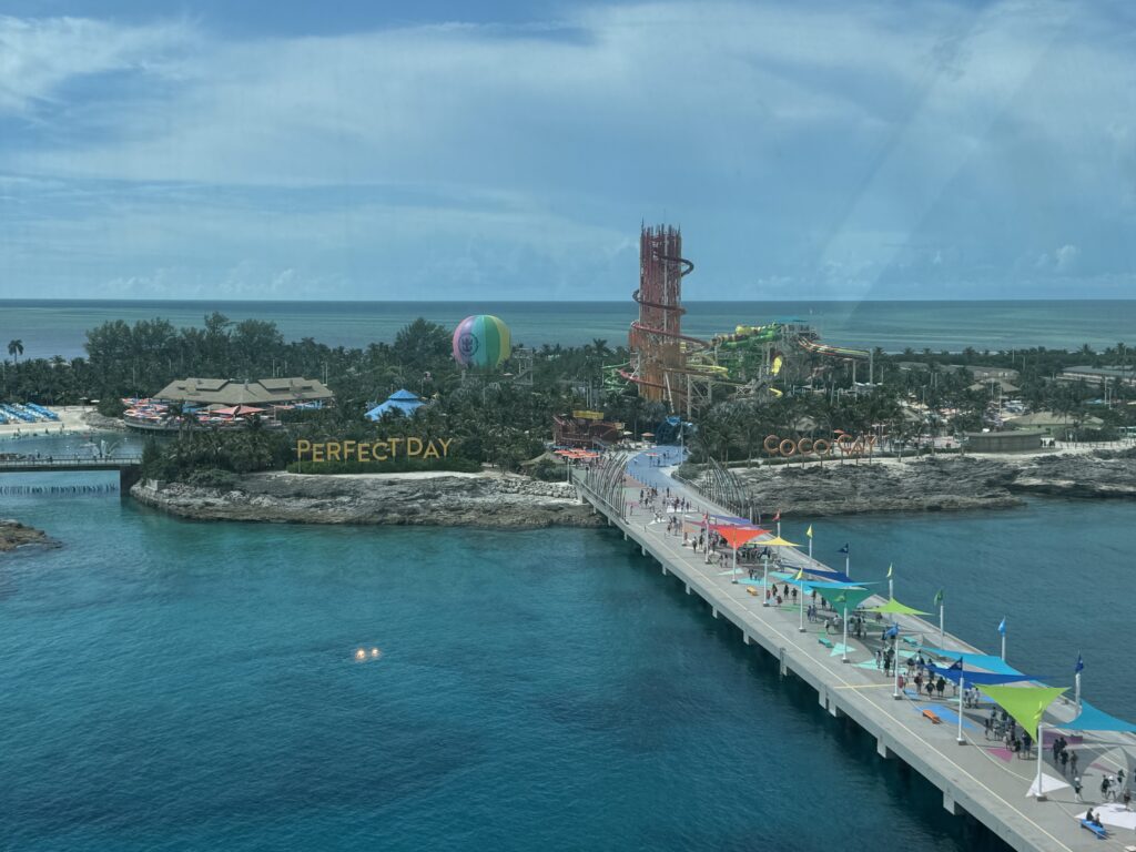 View of Perfect Day at CocoCay and its pier from Freedom of the Seas