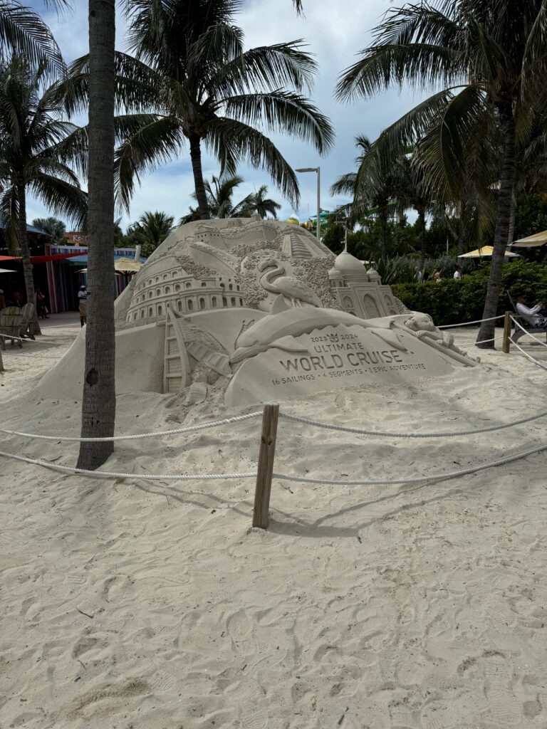 Royal Caribbean sand sculpture at Perfect Day at CocoCay